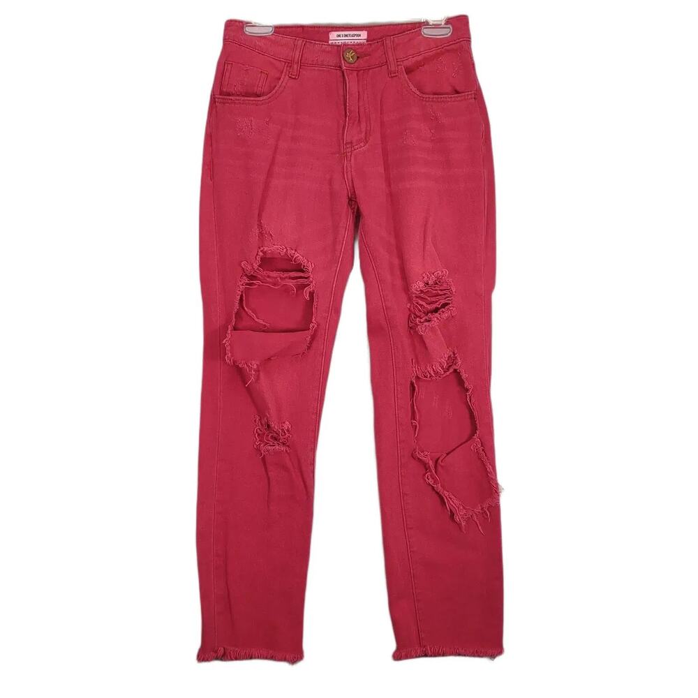 One Teaspoon‎ High Waist Awesome Baggies Red Distressed Ripped Jeans 28x28 Sz 26